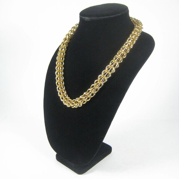 Monet Goldtone Chain Interlocking Necklace 22 In Vintage Statement Massive - Picture 5 of 8